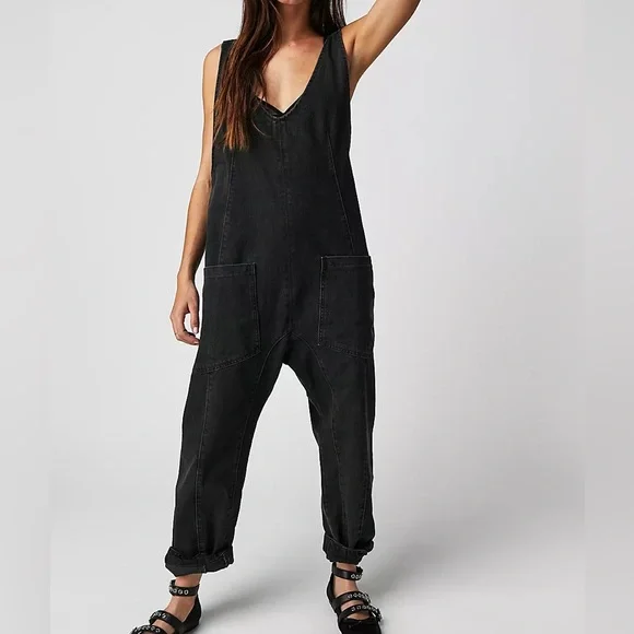 Free People We The Free High Roller Jumpsuit in Mineral Black - Picture 3 of 11